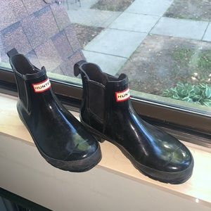 Short Hunter Chelsea Boots Gloss Rain Boots EUC black US size 7